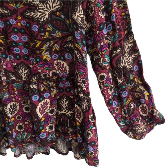 Maeve Anthropologie Janie Flounced Peasant Blouse Womens Sz 12 Dark Moody Floral - Picture 6 of 16